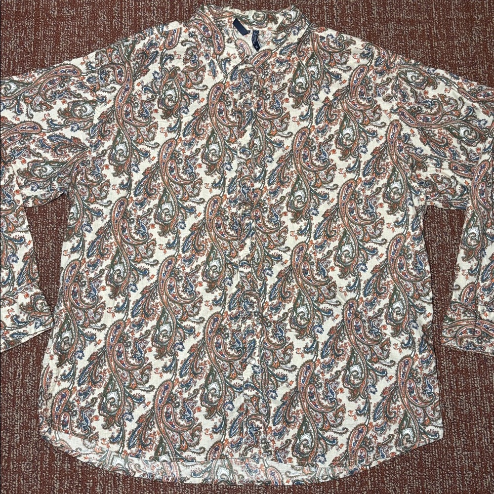Multicolor Paisley Cotton Shirt bold pearl snap button front western long sleeve - Picture 1 of 12